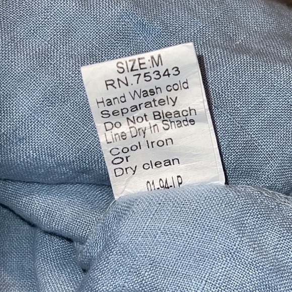 Lungo L'Arno medium 100% linen blue scoop neck button down 3/4 Roll Tab Sleeve - Picture 8 of 12